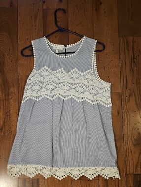 Maurices Blue and White Striped Lace-Trim Tank